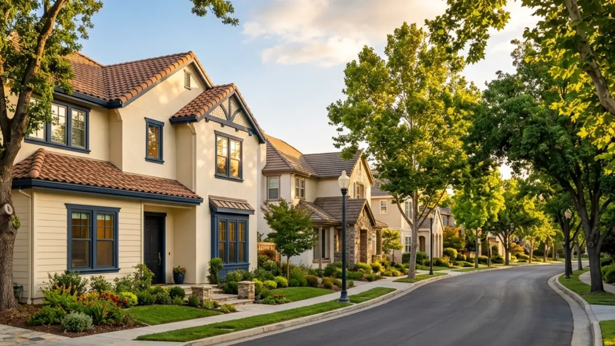 Charming residential streetscape in Citrus Heights, California, under soft golden-hour sunlight.